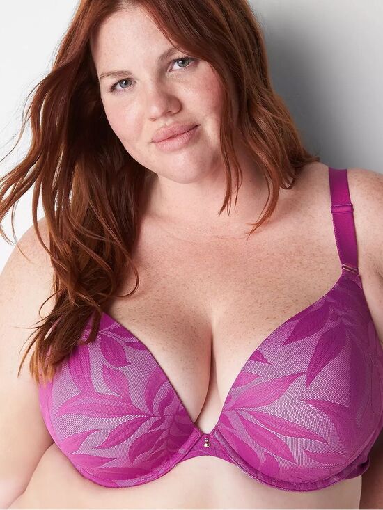 Cacique Other - Cacique Invisible Lace Back Smoother Boost Plunge Bra Purple Wine 44B
